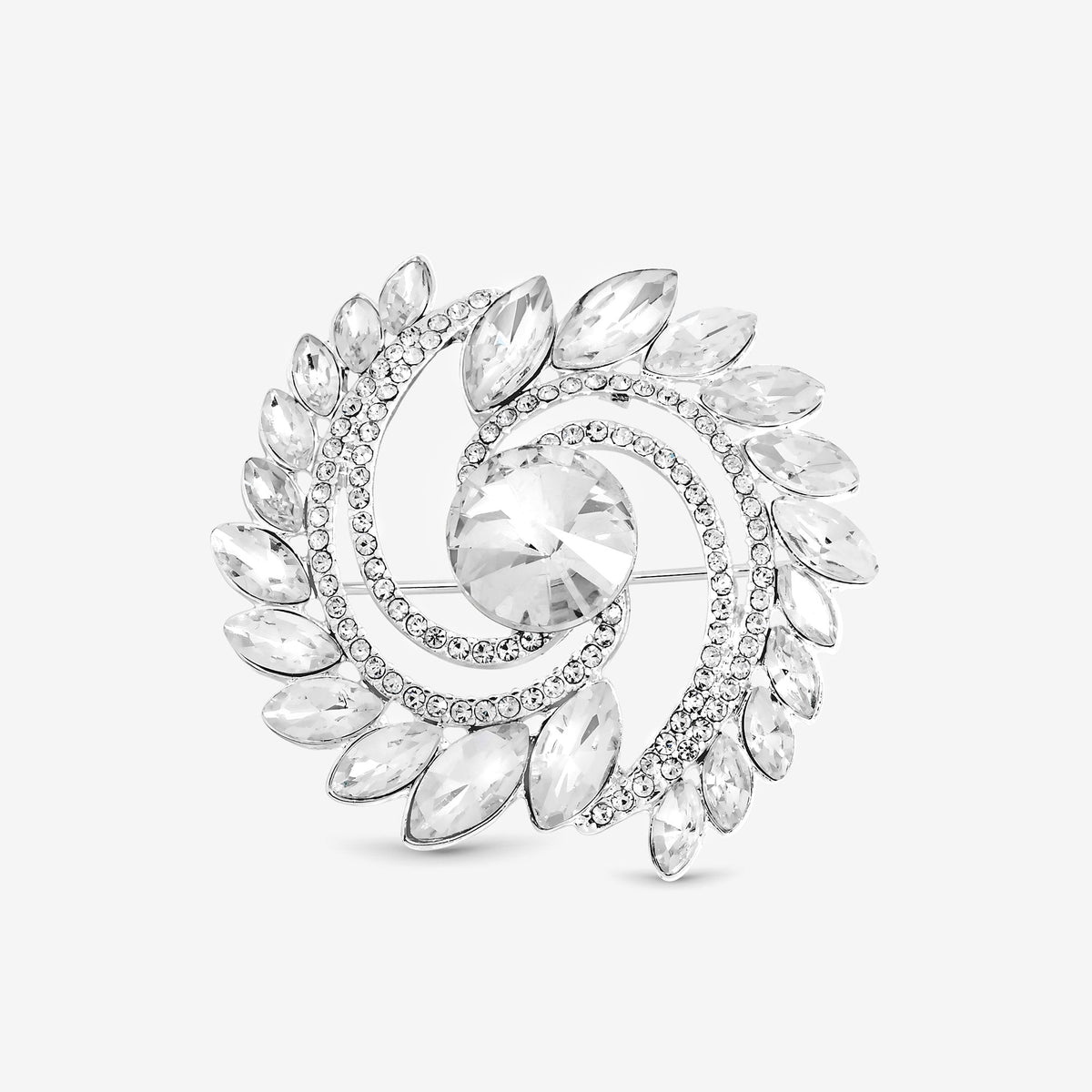 Jon Richard Silver Plated Mixed Crystal Swirl Brooch - Gift Box