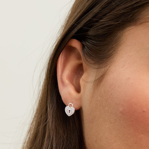 Simply Silver Sterling Silver 925 Pave Padlock Heart Stud Earrings