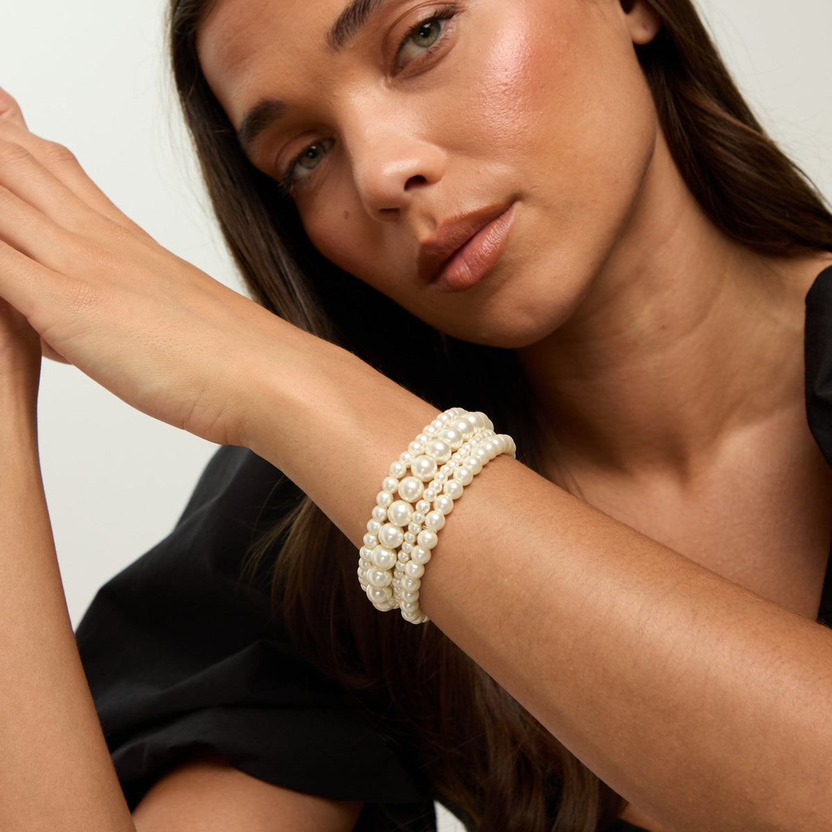 Mood Cream Pearl Multipack Stretch Bracelets - Pack of 4