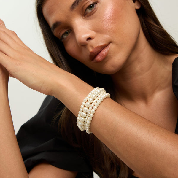 Mood Cream Pearl Multipack Stretch Bracelets - Pack of 4