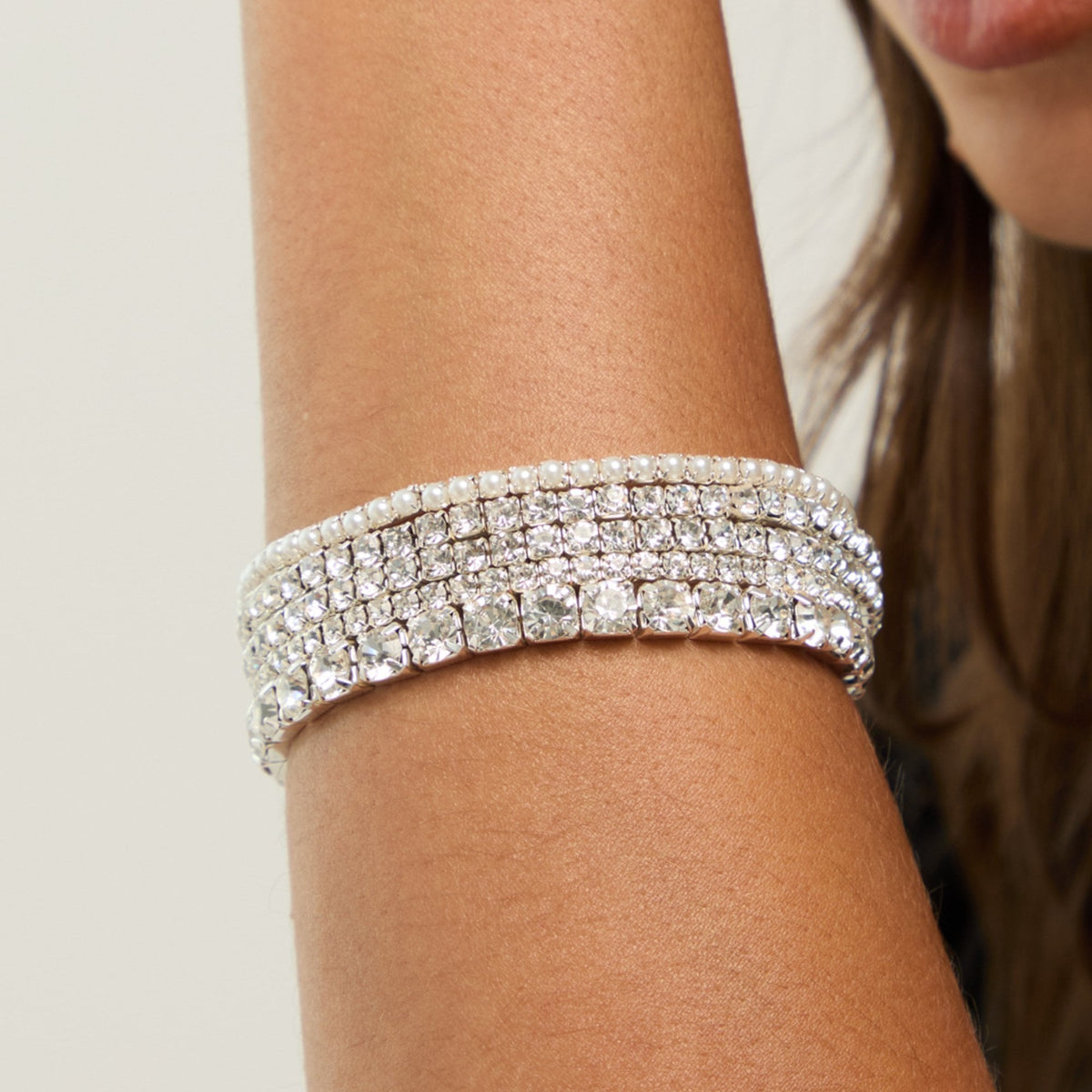 Mood Silver Crystal & Pearl Multipack Stretch Bracelets - Pack of 5
