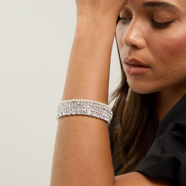 Mood Silver Crystal & Pearl Multipack Stretch Bracelets - Pack of 5