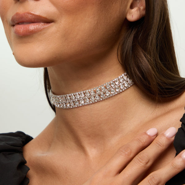 Mood Silver Crystal Mixed Stone Statement Choker