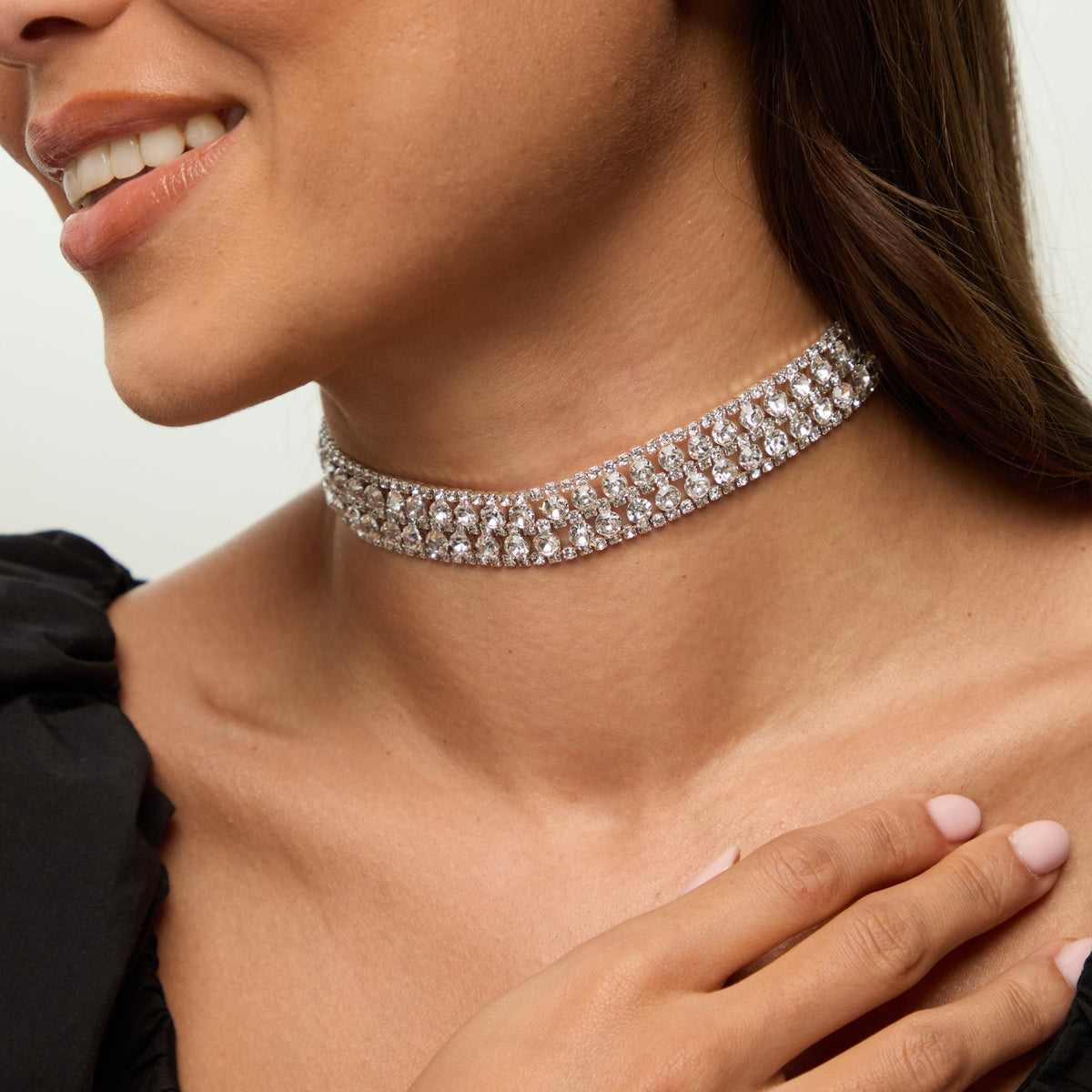 Mood Silver Crystal Mixed Stone Statement Choker