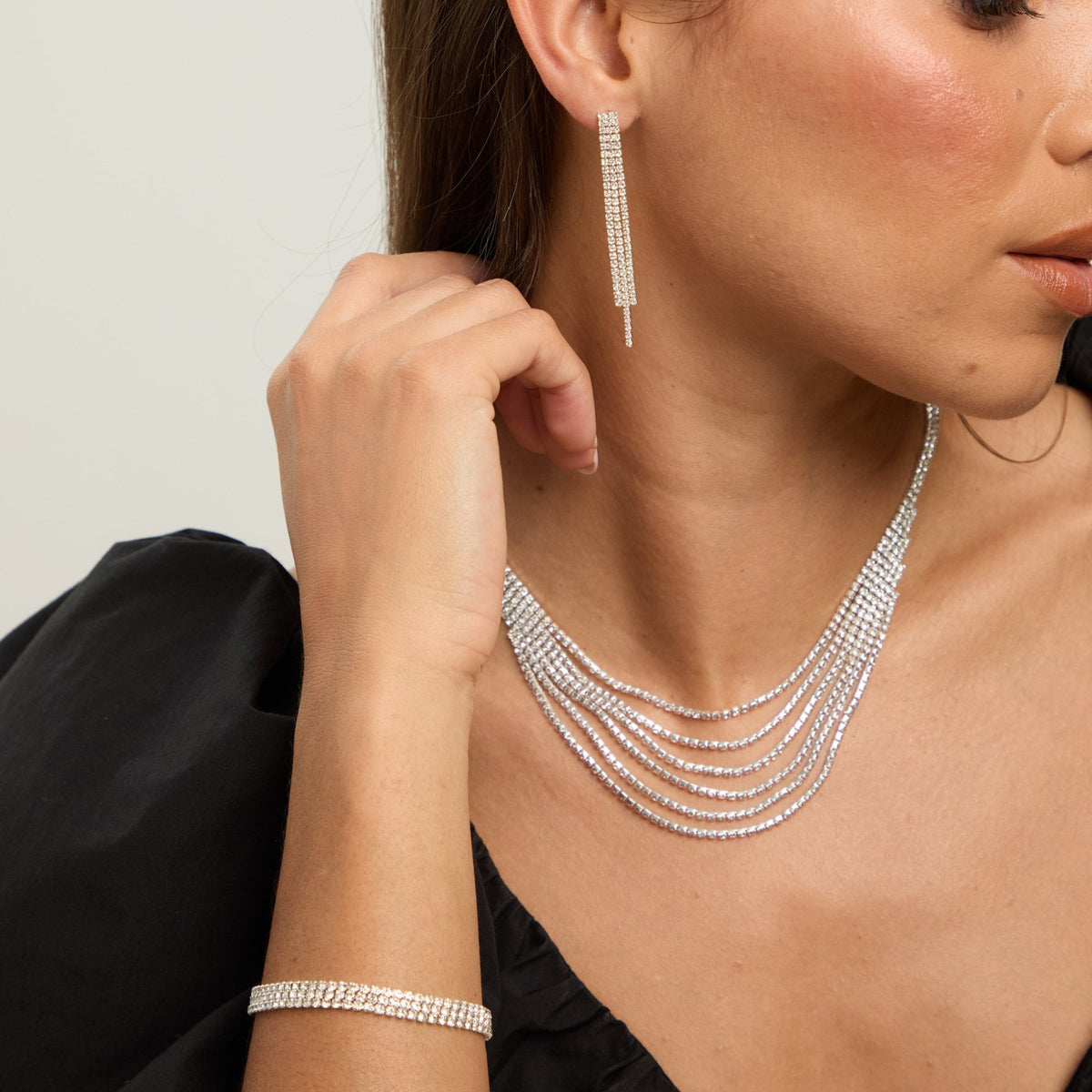 Mood Silver Crystal Multirow Three Piece Set