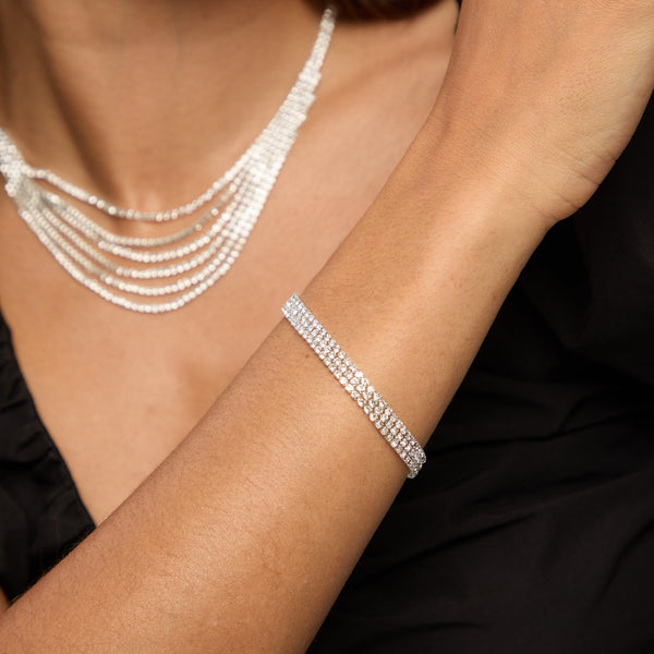 Mood Silver Crystal Multirow Three Piece Set