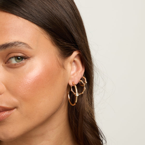 Mood Gold Polished & Crystal Multipack Hoop Earrings - Pack of 3