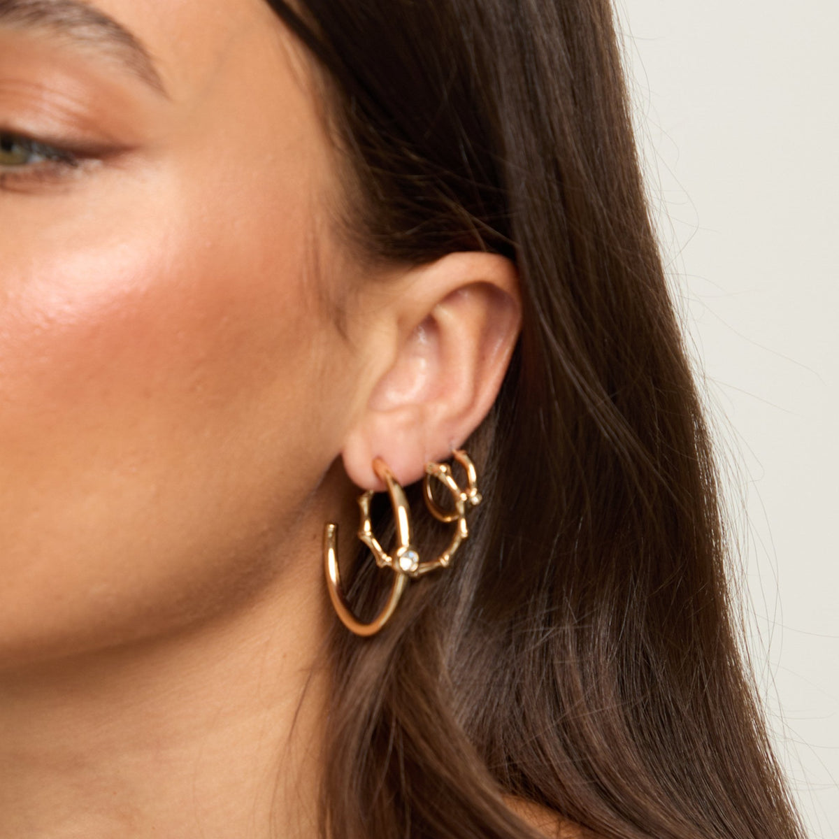 Mood Gold Polished & Crystal Multipack Hoop Earrings - Pack of 3