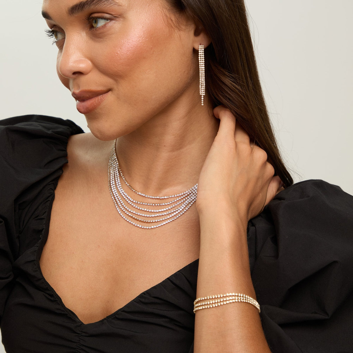 Mood Gold Crystal Multirow Three Piece Set