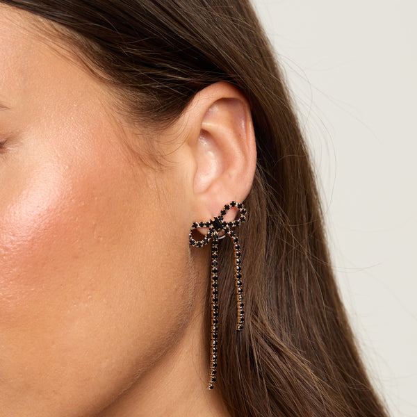 Mood Jet Crystal Bow Statement Earrings