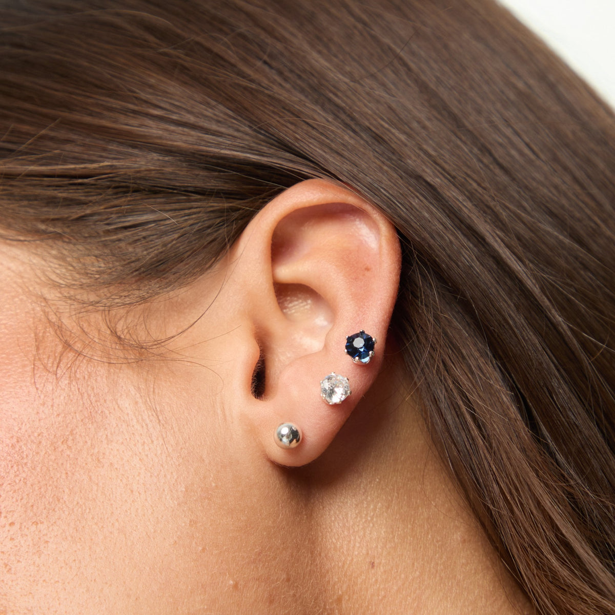 Mood Silver Polished, Crystal & Blue Stud Earrings - Pack of 3