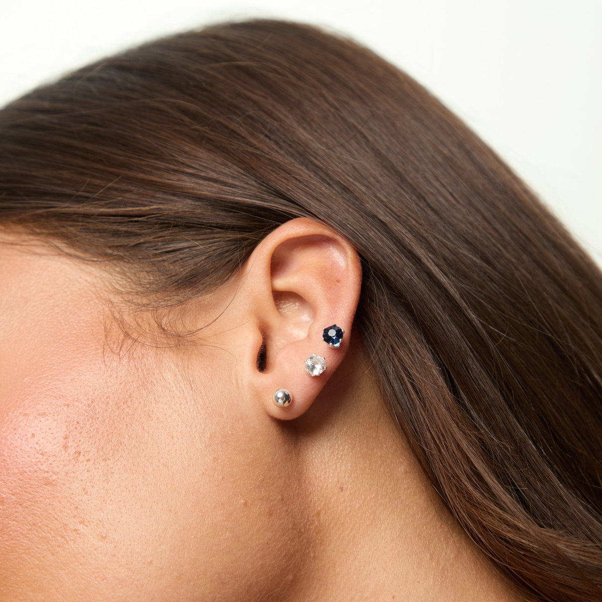 Mood Silver Polished, Crystal & Blue Stud Earrings - Pack of 3
