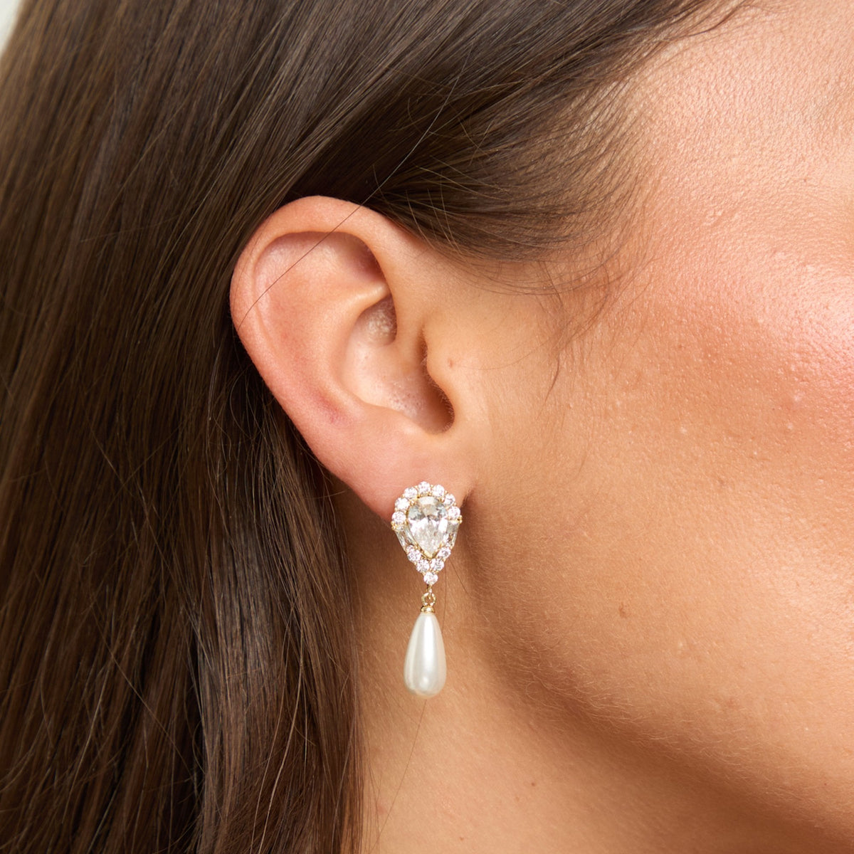 Jon Richard 14K Gold Plated Crystal and Pearl Drop Earrings