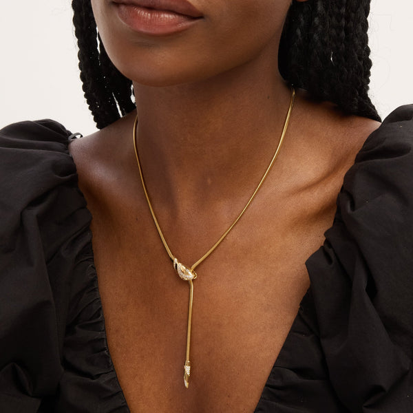 Inicio 14ct Gold Plated and Crystal Snake Necklace - Gift Pouch