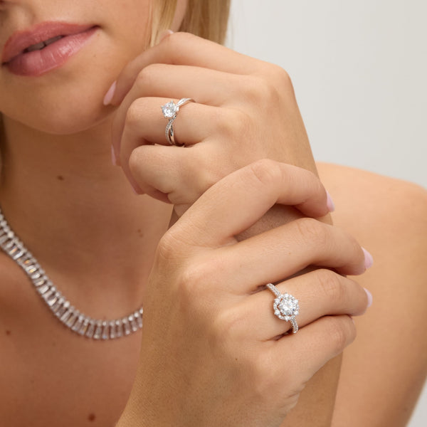 Jon Richard Rhodium Plated Halo Engagement Ring Set