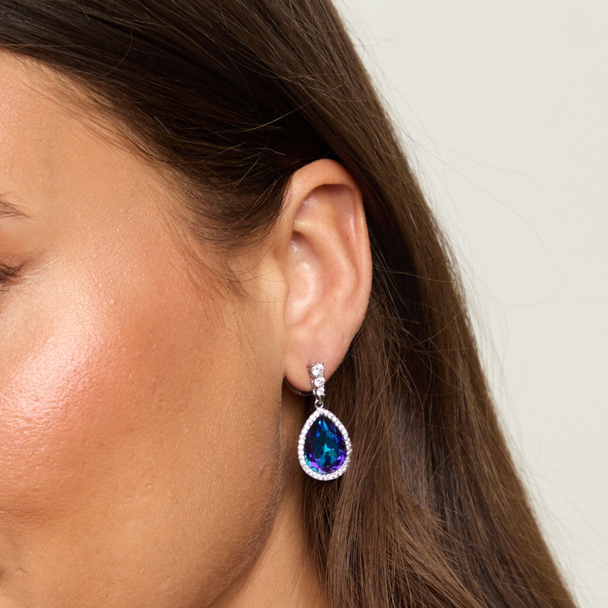 Jon Richard Rhodium Plated and Bermunda Blue Pear Drop Earrings