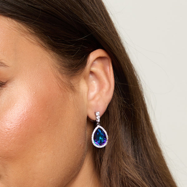 Jon Richard Rhodium Plated and Bermunda Blue Pear Drop Earrings