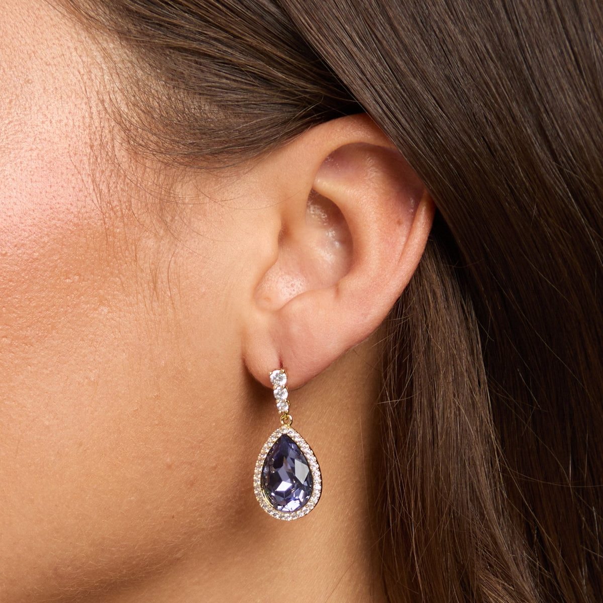 Jon Richard Gold Plated and Tanzanite Pear Drop Earrings