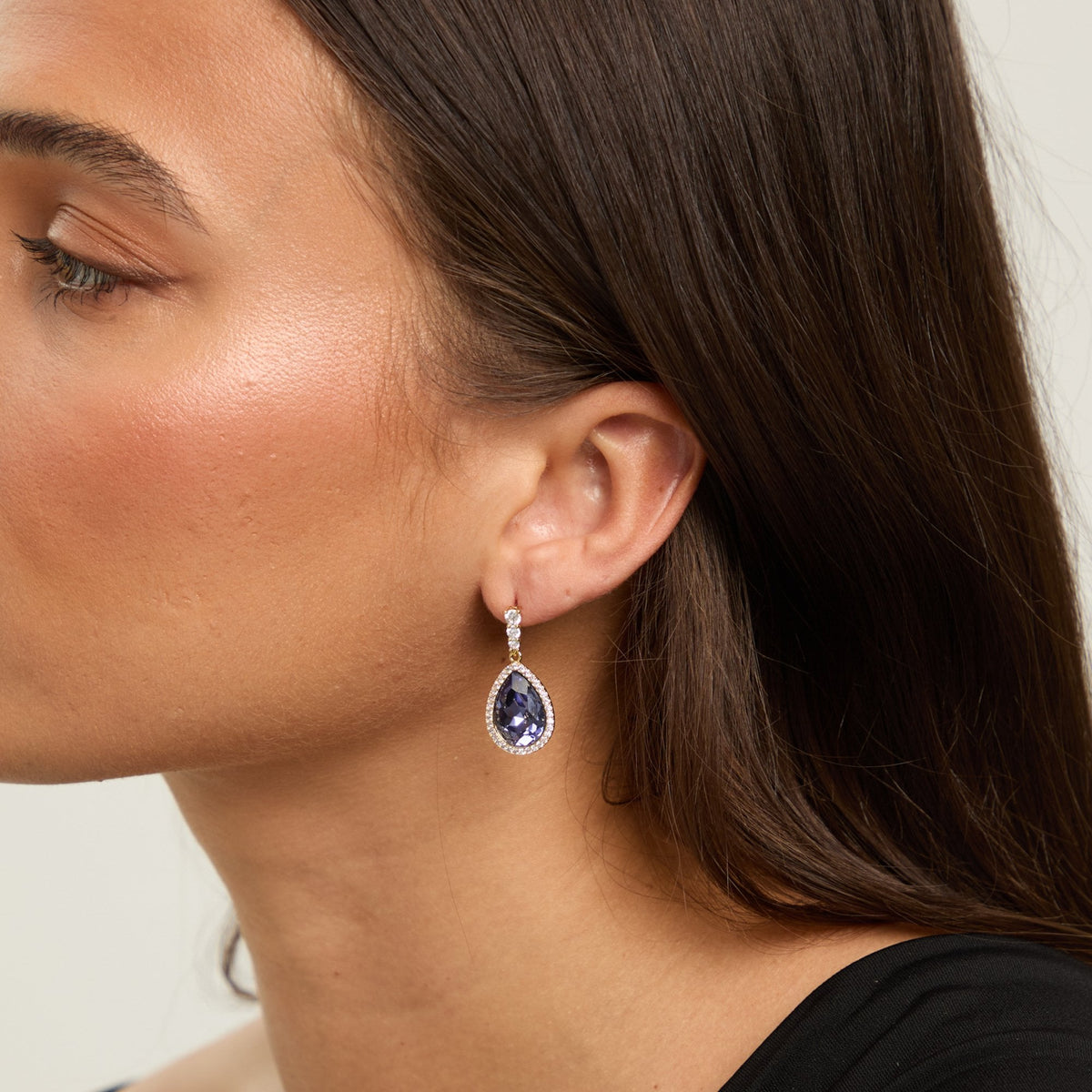 Jon Richard Gold Plated and Tanzanite Pear Drop Earrings