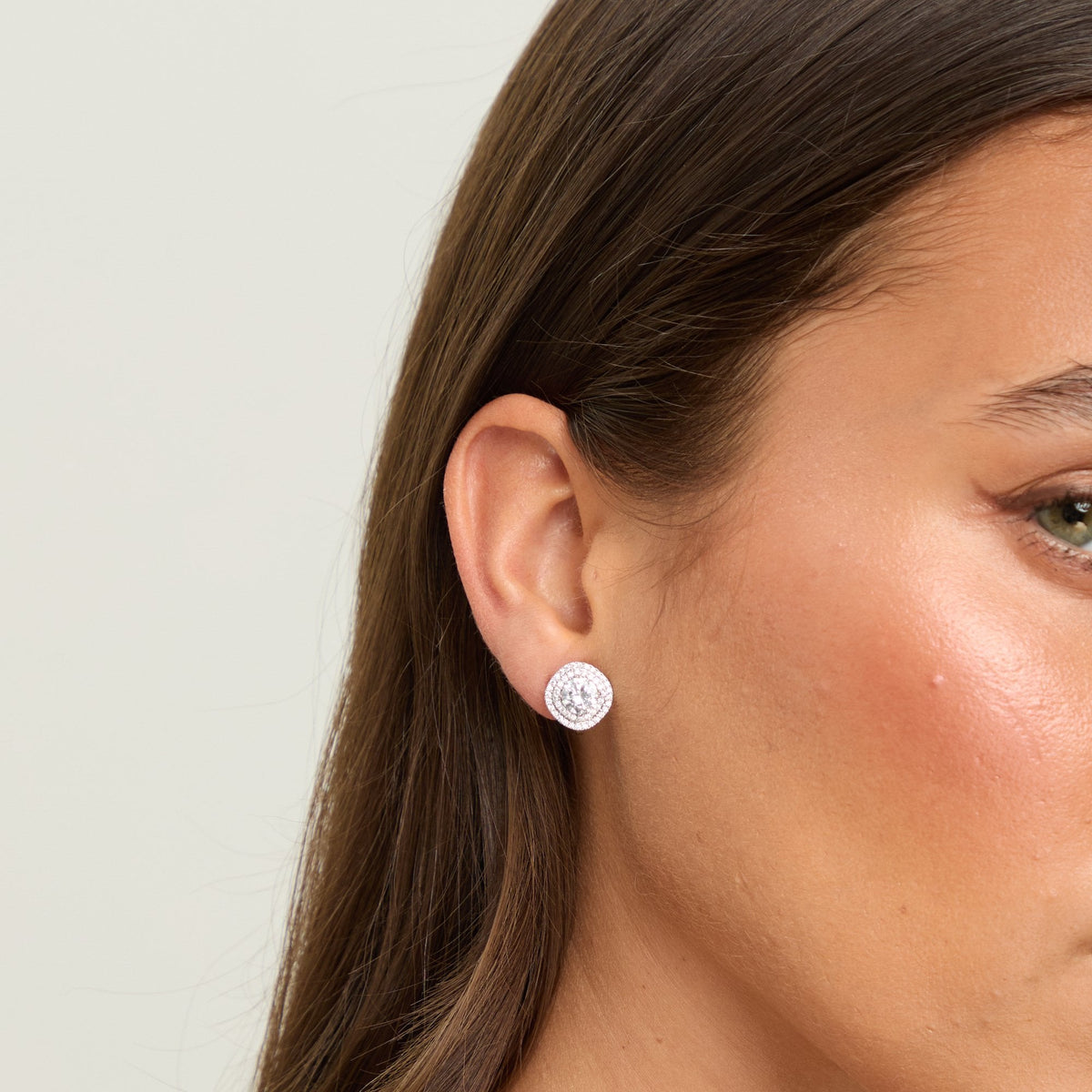 Jon Richard Rhodium Plated Double Halo Crystal Clip Earrings