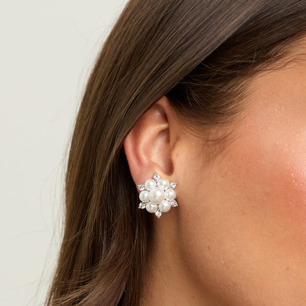 Jon Richard Silver Plated Crystal and Pearl Snowflake Clip Earrings