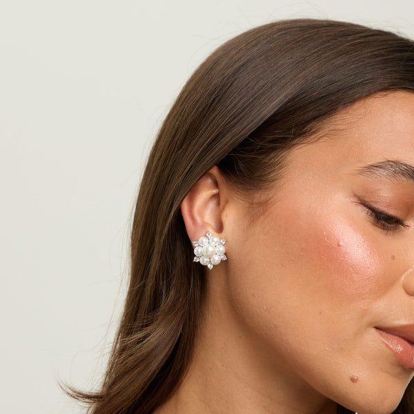 Jon Richard Silver Plated Crystal and Pearl Snowflake Clip Earrings