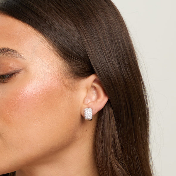Jon Richard Rhodium Plated Multirow Crystal Clip Earrings