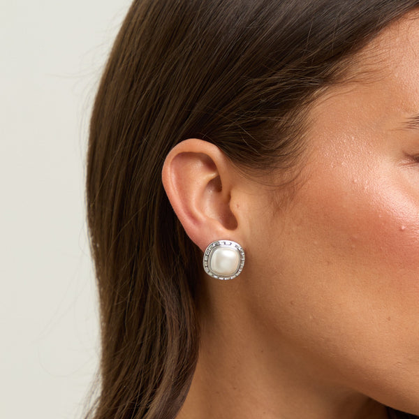 Jon Richard Rhodium Plated and Pearl Clip Earrings