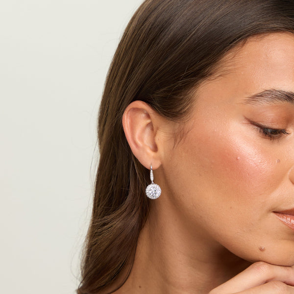 Jon Richard Rhodium Plated Fishhook Halo Drop Earrings