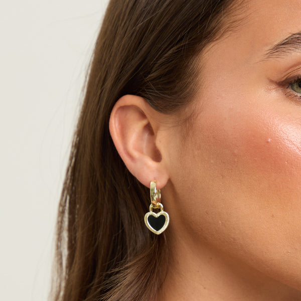 Jon Richard Gold Plated and Jet Enamel Heart Hoop Earrings