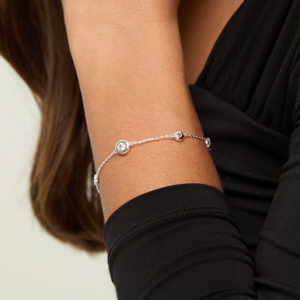 Jon Richard Silver Plated and Cubic Zirconia Bezel Station Bracelet