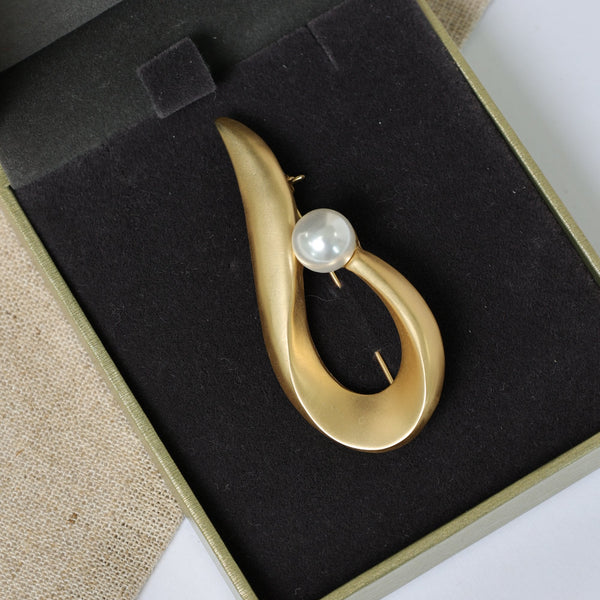 Jon Richard Gold Plated Satin Swirl and Pearl Brooch - Gift Box