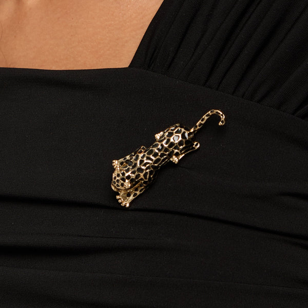 Jon Richard Gold Plated and Jet Leopard Brooch - Gift Box