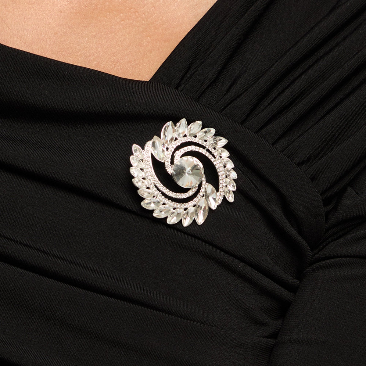 Jon Richard Silver Plated Mixed Crystal Swirl Brooch - Gift Box