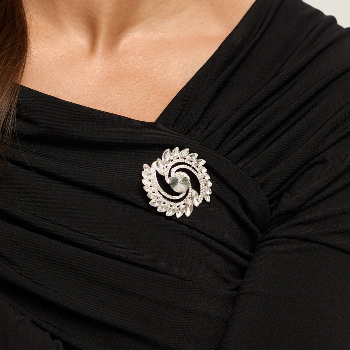 Jon Richard Silver Plated Mixed Crystal Swirl Brooch - Gift Box
