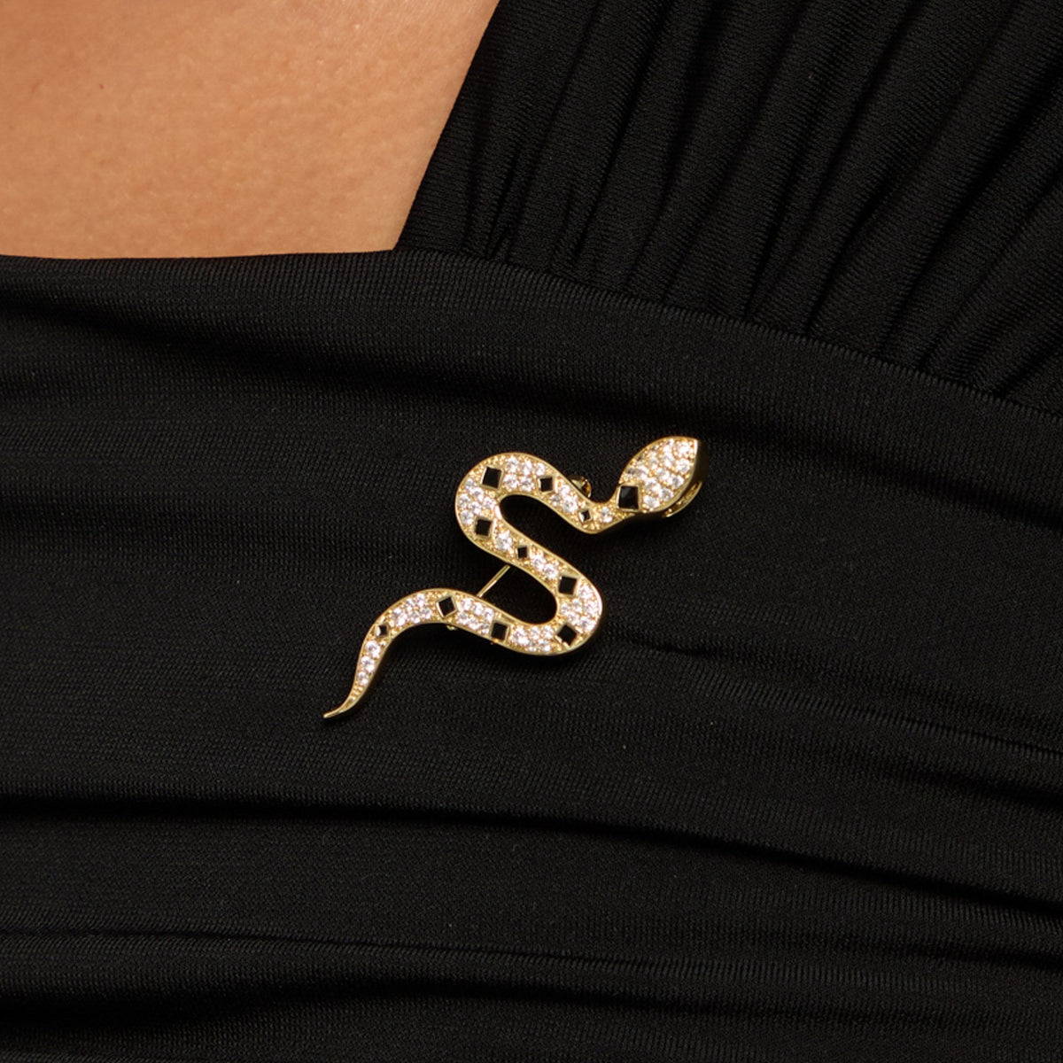 Jon Richard Gold Plated Crystal and Jet Snake Brooch - Gift Box