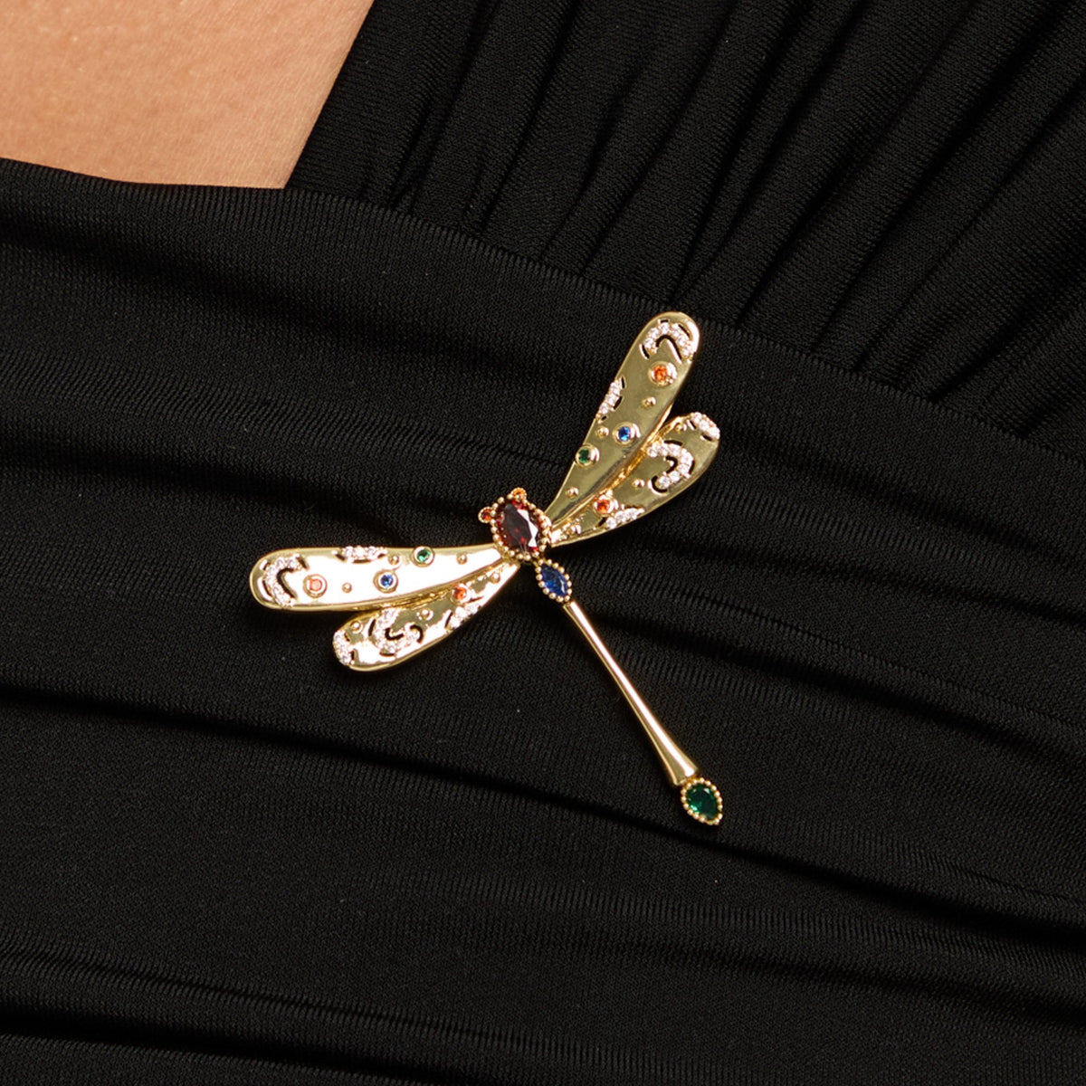 Jon Richard Gold Plated Crystal and Multi Coloured Dragonfly Brooch - Gift Box