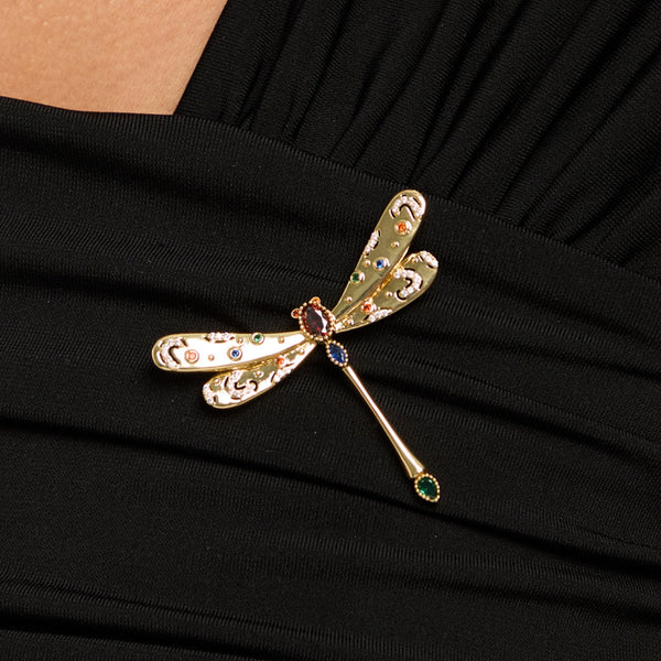 Jon Richard Gold Plated Crystal and Multi Coloured Dragonfly Brooch - Gift Box