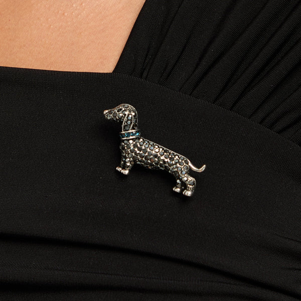 Jon Richard Jet Stone Sausage Dog Brooch - Gift Box