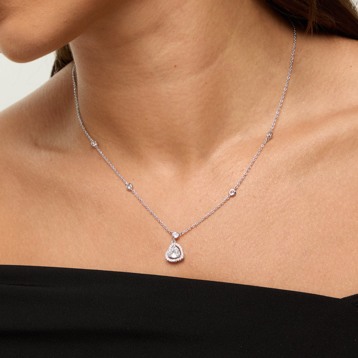 Jon Richard Rhodium Plated and Cubic Zirconia Heart Drop Set - Gift Box