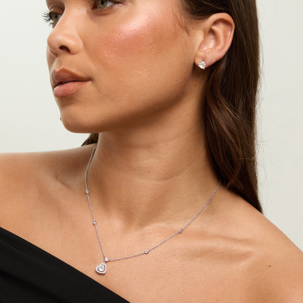 Jon Richard Rhodium Plated and Cubic Zirconia Heart Drop Set - Gift Box