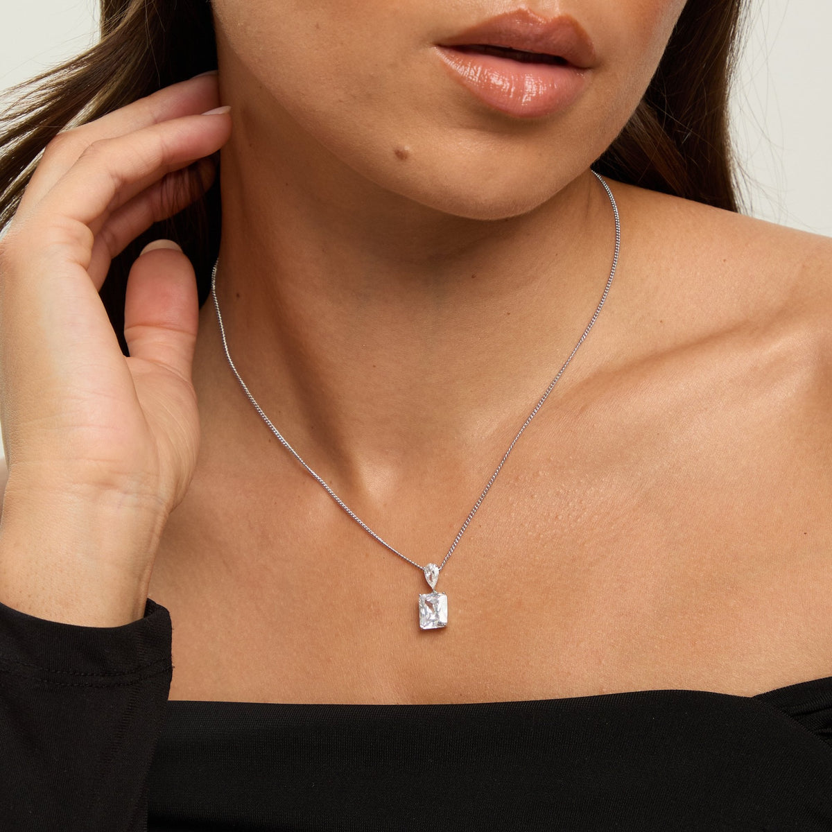 Jon Richard Rhodium Plated Crystal Open Stone Pendant Set - Gift Box