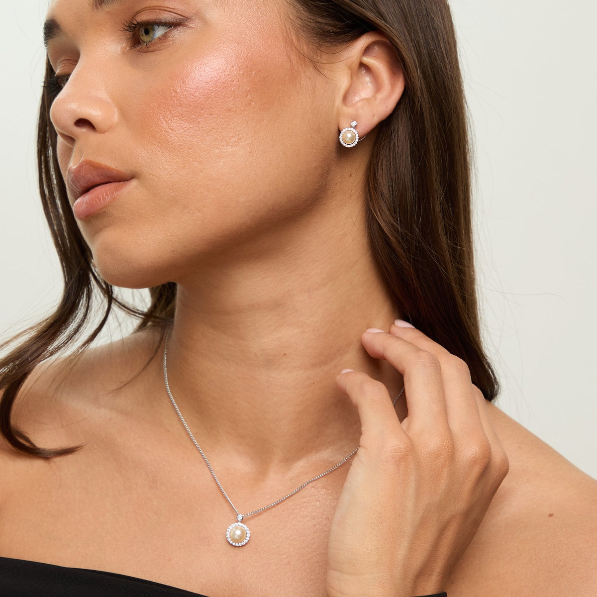 Jon Richard Rhodium Plated and Cubic Zirconia Pearl Halo Box Set - Gift Box