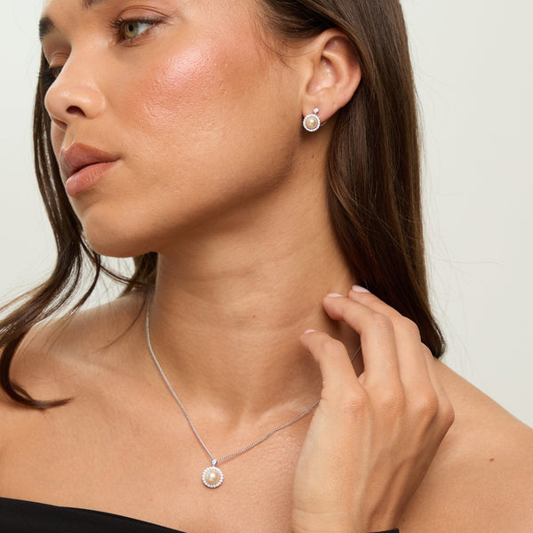 Jon Richard Rhodium Plated and Cubic Zirconia Pearl Halo Box Set - Gift Box