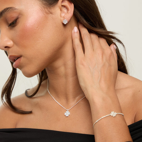 Jon Richard Silver Plated and Pave Clover Trio Set - Gift Box