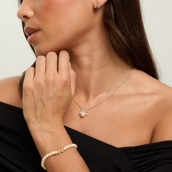 Jon Richard Gold Plated Pearl and Crystal Bow Trio Set - Gift Box