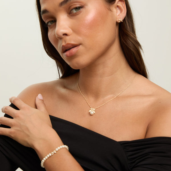 Jon Richard Gold Plated Pearl and Crystal Bow Trio Set - Gift Box