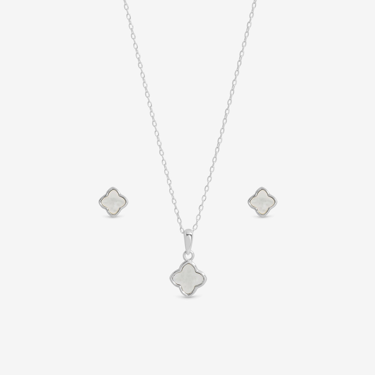 Simply Silver Sterling Silver 925 Mother of Pearl Clover Set - Gift Boxed