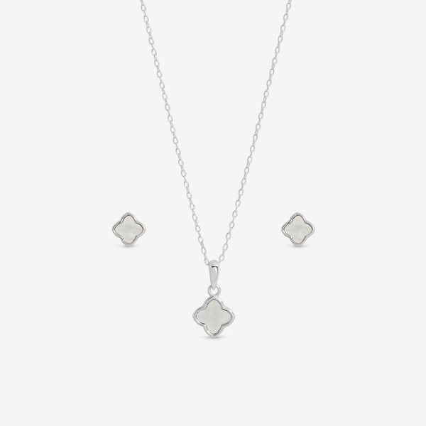 Simply Silver Sterling Silver 925 Mother of Pearl Clover Set - Gift Boxed