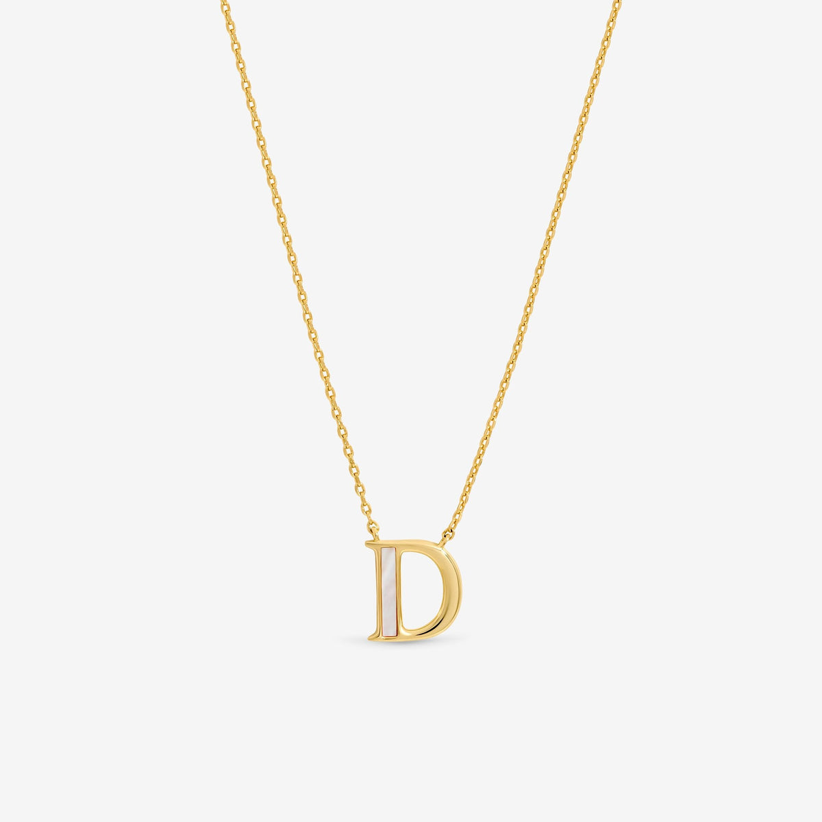 Inicio 14K Real Gold Plated and Mother of Pearl Initial Pendant - D - Gift Pouch